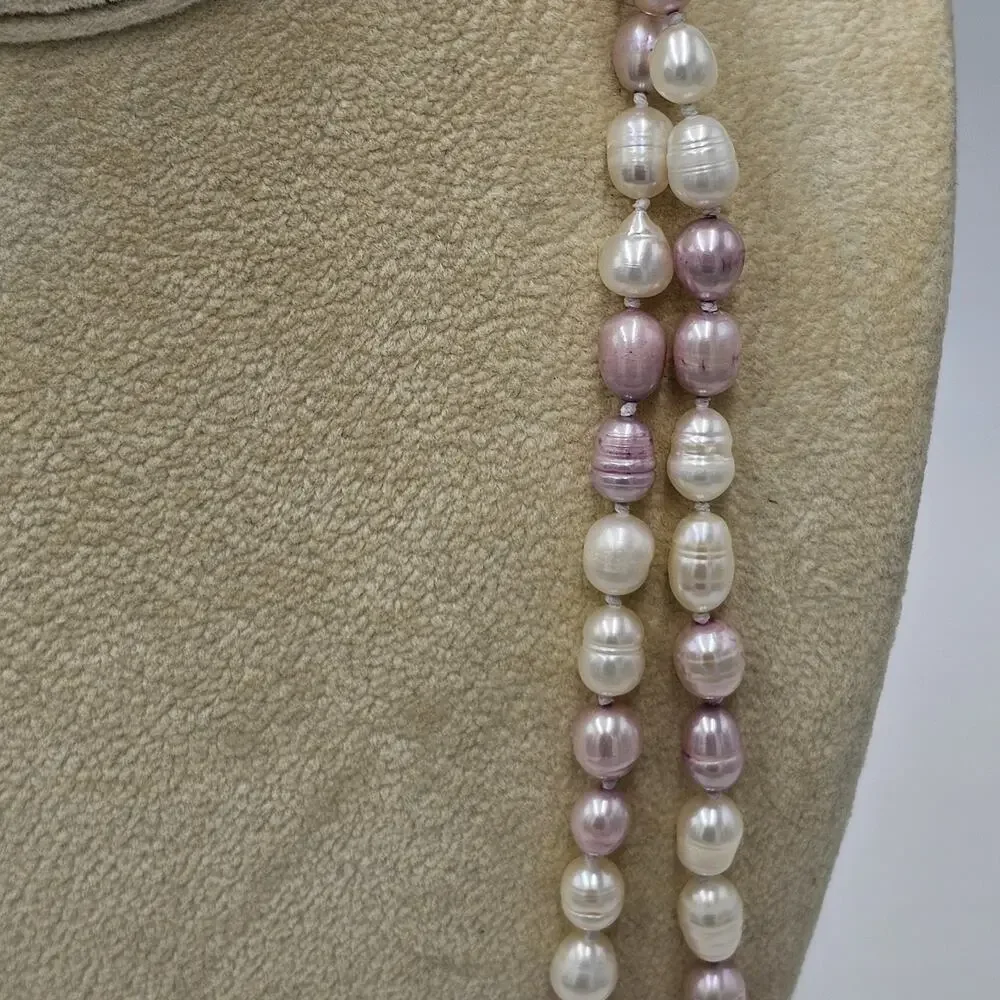 Pastel Pink White Faux Pearl Flapper Opera Necklace GSJ 63
